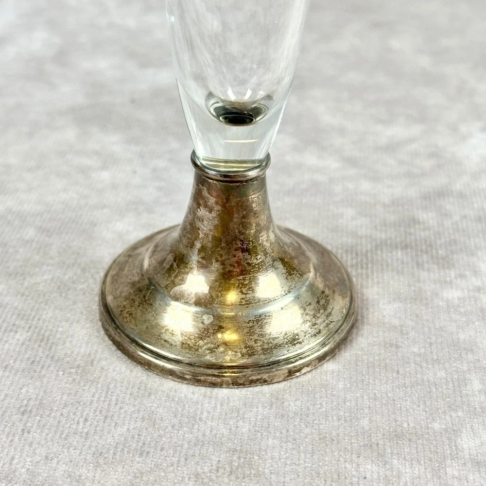 Alvin Sterling Silver Glass Bud Vase Etched Floral Design Cement Filled Base